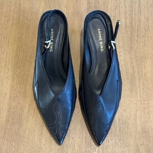 Anine Bing Black Pointed Slingback Heels with Subtle Stitching